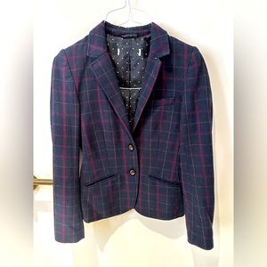 Preppy Navy Plaid Wool Blazer